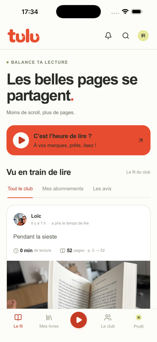 Le fil de tulu sur iPhone : un moment de lecture partagé par Loïc