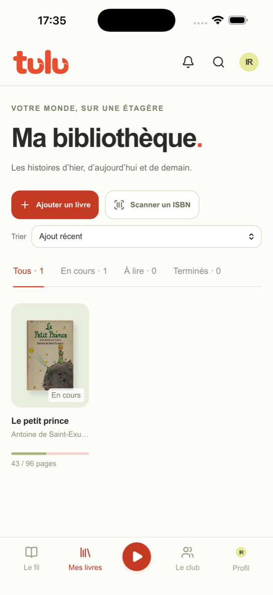 La bibliothèque tulu avec un livre en cours